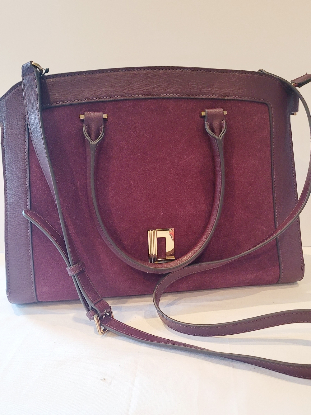 Karl Lagerfeld Plum Suede and Leather Shoulder Satchel